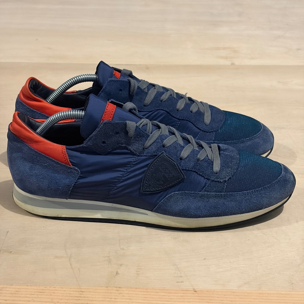 Philippe Model Tropez Sneaker Men 12 EU 45 Blue Orange Suede Nylon Low Designer